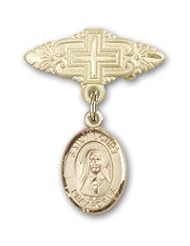 Gold Filled Baby Badge with St. Louise de Marillac Charm and Badge Pin with Cross