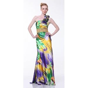 4008 ONE SHOULDER PRINT SATIN GOWN EVENING DRESS
