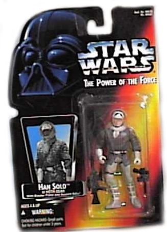 416N15HB96L Star Wars Power of the Force Han Solo in Hoth Gear Red Card Action Figure with Blaster Pistol and Assault Rifle
