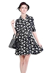Cocktail Cotton Elbow Length Sleeves Floral Print  Shirt Club Dress/Homecoming Dress/Prom Dress/Wedding Dress 