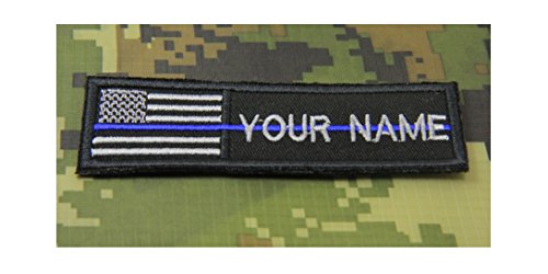 USA FLAG CUSTOM NAME TEXT THIN BLUE LINE POLICE EMBROIDERED Morale Patch Hook Backing 4X1