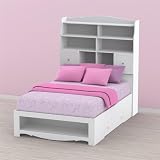 Pixel Full Size Bed with Tall Bookcase Headboard in White Size: Full