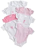 Spasilk 100% Cotton Assorted Short Sleeve Lap Shoulder 7-Pack Bodysuit - Girl, Preemie