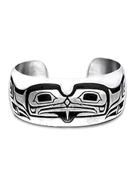 Sterling Silver Bear Northwest Coast Native American Bracelet. Made in USA.