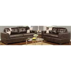 Bobkona Soft-Duo Bounded Leather Match 2-pcs Set (Sofa and Loveset) in Espresso Color - F7321