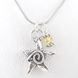 Double Sided Star Pendant with Swirl in Sterling Silver and a Yellow Swarovski Crystal Accent on a 16" Rhodium and Sterling Snake Chain, #8309