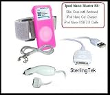 SterlingTek 's Premium Ipod Nano 4 pack Starter Kit: Skin, Armband, Car Charger & USB Cable Dark PINK