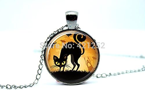 Pretty Lee 2015 Fashion Gun Black Halloween Necklace Cat Necklace Art Pendant Glass Photo Cabochon Necklace Christmas gift