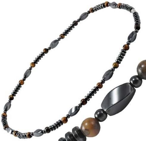 Men's or Women's Tiger's Eye Magnetic Hematite Necklace, 20 Inches, Strong Magnetic Clasp, #8