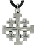 Jerusalem Cross Pendant with Bright Cut Accents On, Cord