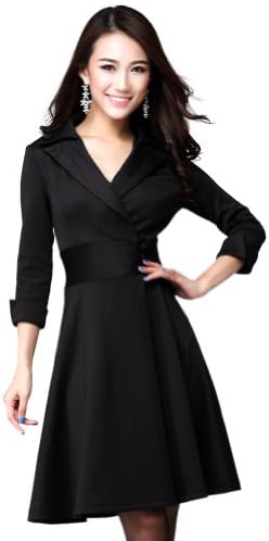 LOCOMO Notched Lapel Collar Three Quarter Sleeves Suit Day Dress FFD058