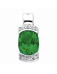 14K White Gold Oval Cut Chatham Created Emerald Pendant -- LIFETIME WARRANTY