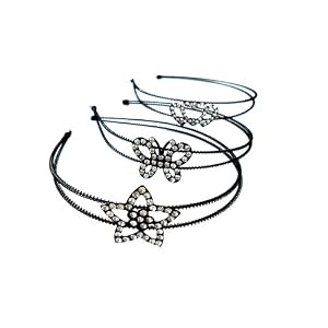 Rhinestone Bling Fashion Metal Headband Tiara with Clear Bling Set of 3 - Heart, Butterfly & Star