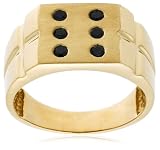 10k Yellow Gold Men's Black Diamond Lucky #6 Dice Ring (1/4 cttw)