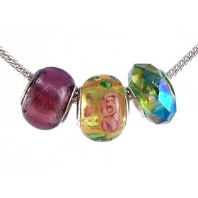 Pandora Style Charm Bead Set (Z171) Murano Style and Faceted Glass (Fits Troll too) ~ Purple, Yellow & Green