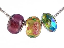 Pandora Style Charm Bead Set (Z171) Murano Style and Faceted Glass (Fits Troll too) ~ Purple, Yellow & Green