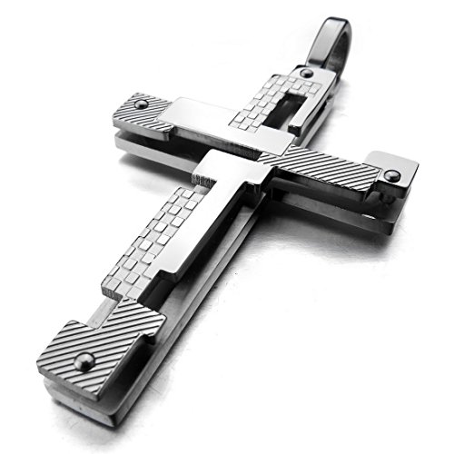 INBLUE Men's Stainless Steel Pendant Necklace Silver Tone Cross -with 23 inch Chain