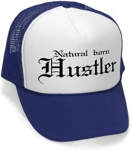NATURAL BORN HUSTLER - hip hop rap funny joke Mesh Trucker Cap Hat, Navy