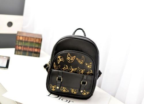 Shopinthebox PU Cute Cat Pattern Campus Stlye Backpack For Teen Students(Golden)