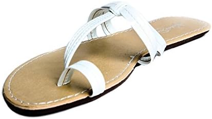 Nichole Simpson Women's Dressy Toe Strap White Synthetic Flat Sandals 9 B (M) US