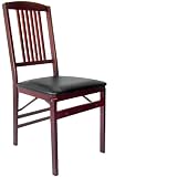 Bridgeport Collection Wood Folding Chair with Vinyl Seat and Mission Style Back - 2 Pack (Dark Mahogany) By Cosco