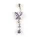 Pooqdo (TM) Crystal Butterfly Dangle Ball Barbell Bar Belly Button Navel Ring (Purple)