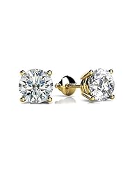 0.20 ct. tw Round Cut Diamond Studs in Four Prong Mount - F-G VS2 - 14 Kt. Yellow Gold