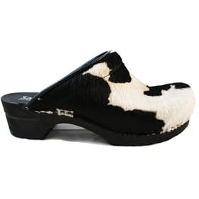 Retro Safari Padded Black Cow Open Back Wood clogs