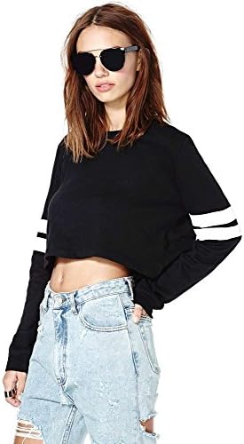 YAYAJIE Casual Striped Half Short Crop Top T-shirt Sweatshirt
