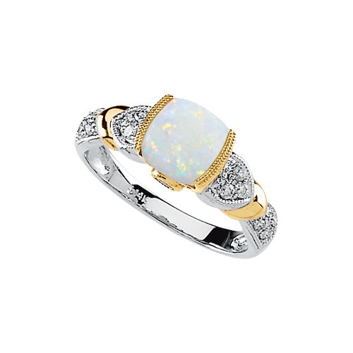 14K Two Tone Gold 1/6 ct. Diamond with 7/8 ct. Opal and 0.06 ct. Tanzanite Ring