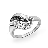 Sterling Silver Round Diamond Black and White Twisted Fashion Ring (1/5 cttw)