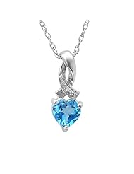 Heart Shape Swis-Blue Topaz and Diamond Pendant in Sterling Silver (1ctt tgw)
