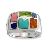 .925 Silver & Multi-Stone Inlay Ring Sizes 6-8