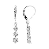 Sterling Silver 3-Stone Style Round White CZ Drop Leverback Earrings