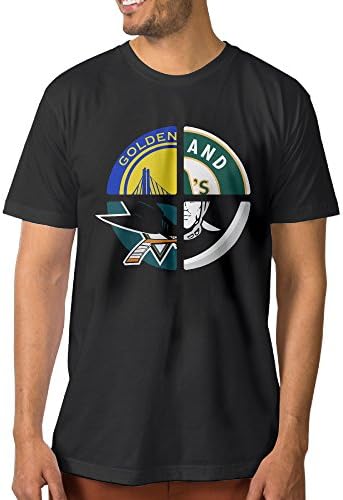 LINNA Men's Cotton Short Sleeve T Shirt Oakland Sport Logo Mixed S Black