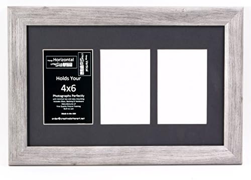 Creative Letter Art4” x 6” Multiple Opening Picture Frame Collage with 3 holes, Hamptons Driftwood Grey Frame with 10 x 16-inch Black Mat, Full-Strength Glass, Photo Collage for Wall, 3 Openings