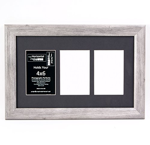 Creative Letter Art4” x 6” Multiple Opening Picture Frame Collage with 3 holes, Hamptons Driftwood Grey Frame with 10 x 16-inch Black Mat, Full-Strength Glass, Photo Collage for Wall, 3 Openings