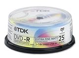 Electronics : TDK DVD-R Recordable Disk Inkjet Printable on Spindle 16x Speed 4.7Gb Ref DVD-R47PWWCBED25 [Pack 25]