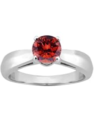 0.80 Ct Round Cognac Red SI1/SI2 Diamond 18K White Gold Ring
