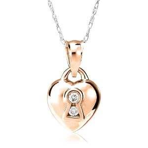 14k Rose Gold Diamond Heart Keyhole Pendant (.04 cttw, J Color, I2 Clarity), 18"