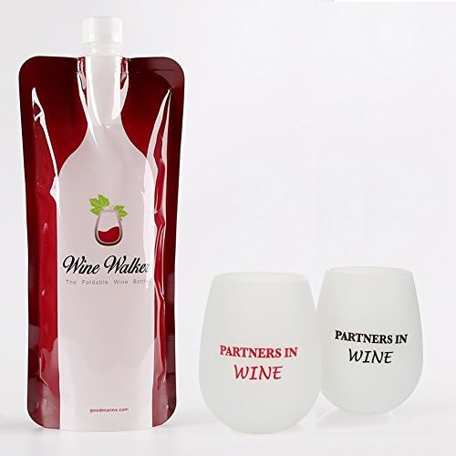 Wine Walker Drinking On The Go Unbreakable Outdoor Alcohol Set - Two Customized Silicone Party Glasses &amp; Foldable Plastic Bottle Flask With Funnel. Best Cups For Booze To Go