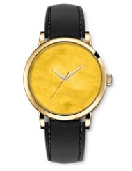 SPRAWL Aanalog Fashion Series Gold Ladies Watches of Genuine Black Leather Strap,Unique Wrist Watch for Women Girls Designed with Yellow background newspaper