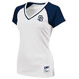 MLB San Diego Padres Women's Short Sleeve Raglan Deep V-Neck Synthetic Tee (Wht/Athletic Navy/Ath Navy, X-Small)