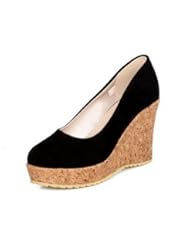 Shoes: Maymeenth Womens Closed Round Toe High Heel Wedge Platform Frosted Micro Fiber PU Solid Pumps, Black, 38