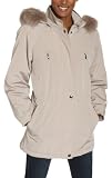 Liz Claiborne Women's Snaux Silk Anorak With Faux Fir Trimmed Hood