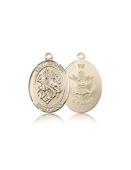 14kt Solid Gold Pendant Saint St. George / Army Soldier Gift Medal 1/2 x 1/4 Inches Boy Scouts/Soldiers-9040- Comes with a Black velvet Box