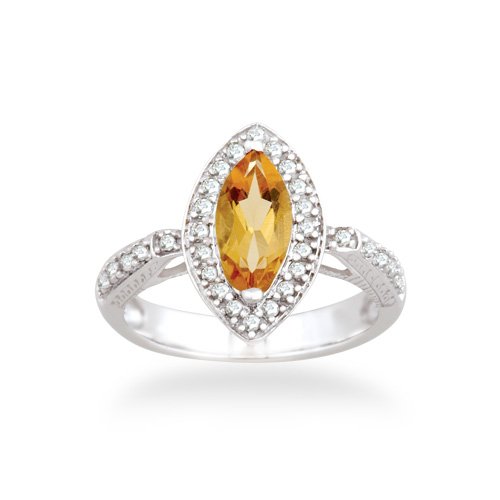 1.58ct tw Natural Diamond (SI Clarity , GH color) & Citrine Ring in 14K White Gold