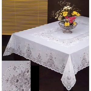 Tablecloth Placemats Set, Vinyl Lace 60 X 90 Inches Rectangular Table Cloth and 8 Matching Placemats, White