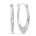 14K White Gold Design Hoop Earrings