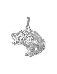 925 Solid Sterling Silver Nautical Necklace Charm Pendant, Bass Fish Jumping